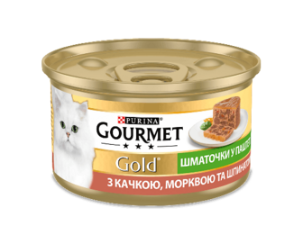 Корм для котів Gourmet Gold качка-морква-шпинат шматочки в паштеті 85г